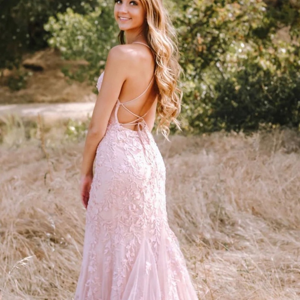 Elegant Pink Lace Backless Dress